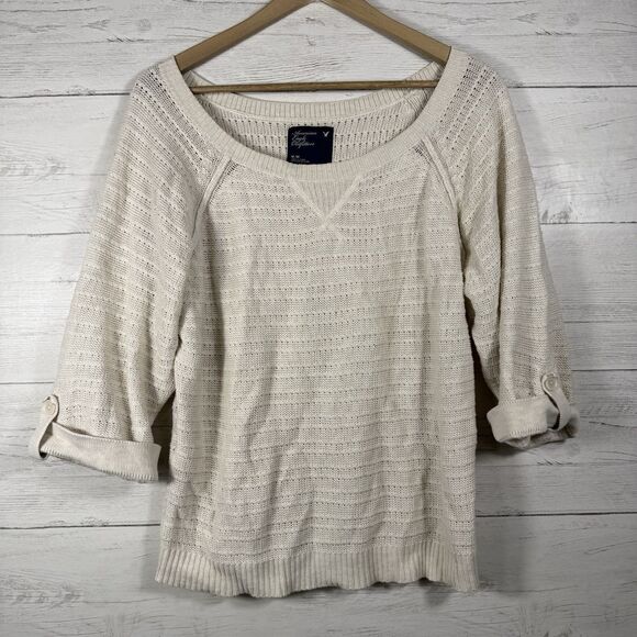 American Eagle Outfitters Vintage Y2K Cotton 3/4 Sleeve Sweater Womens Medium - Picture 1 of 5